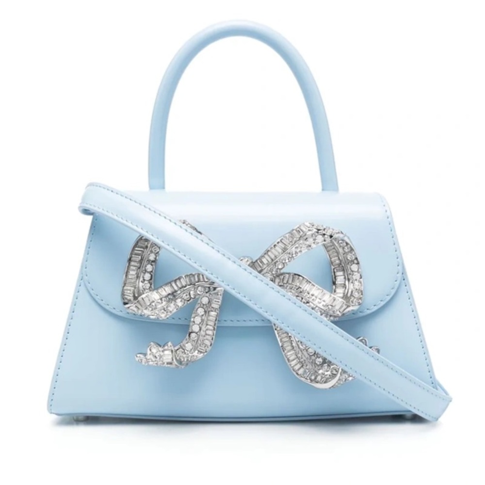 Self-Portrait Light Blue Top-Handle Bag with Crystal Bow